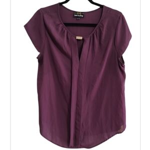 Plum Cap Sleeves V Peep Hole Top Size L